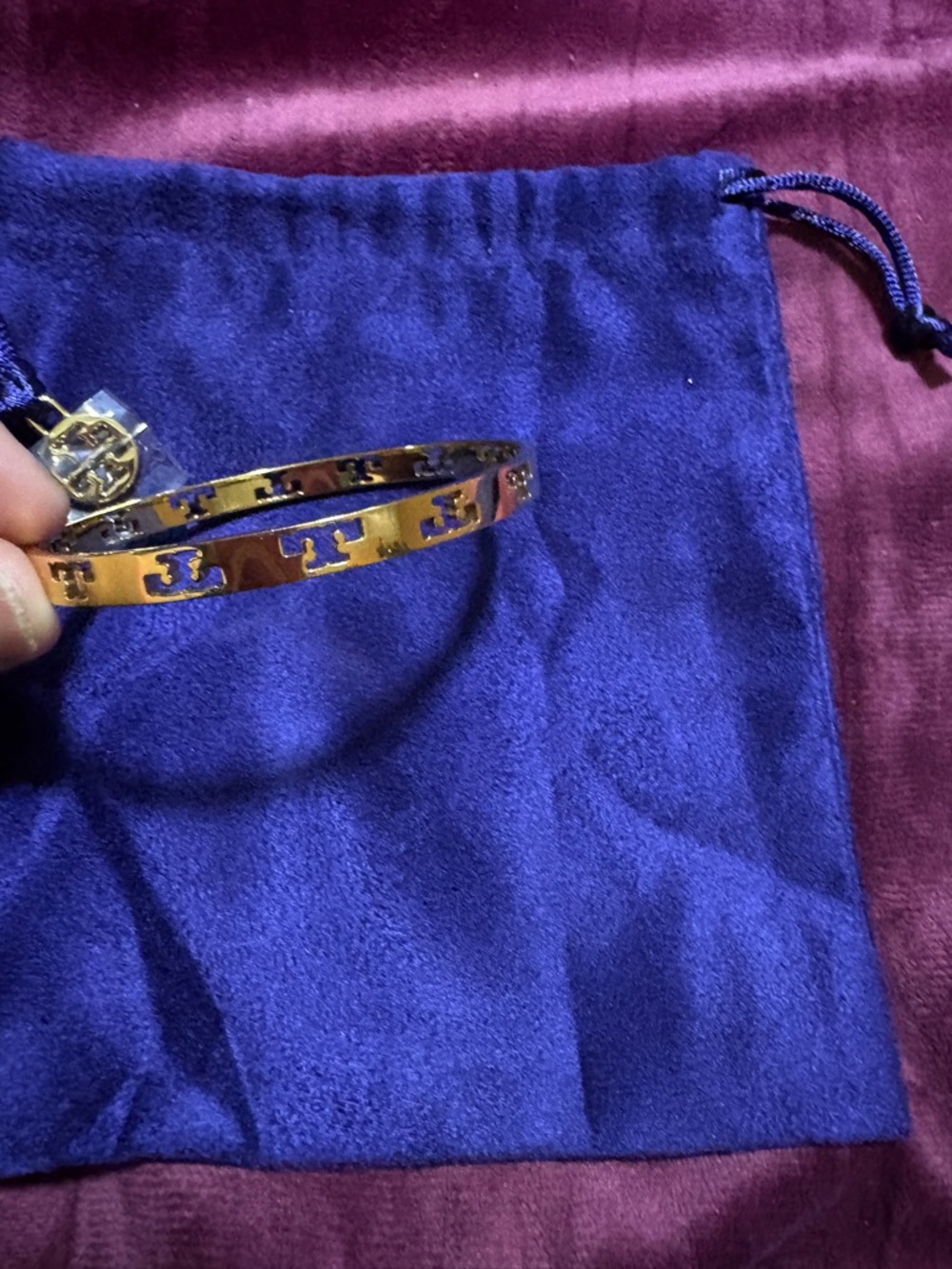 Tory Burch Gold Logo Cutout Slim Bangle Bracelet